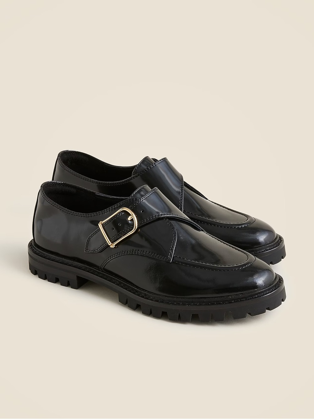 J. Crew Black Leather Monk Strap Lug Sole Loafers